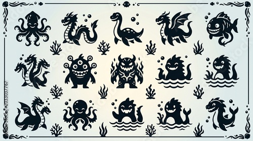 Ocean Monster Icon Set 