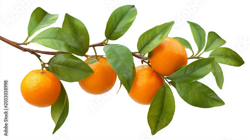 tangerines with leaves isolated on white