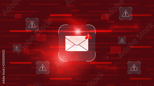 Konstfotografi Scam message shows warning signs and red alerts in digital communication space