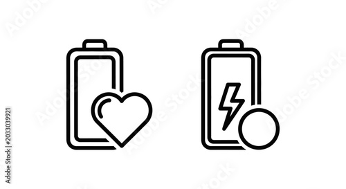 Battery health icon with heart and battery status icon with percentage illustration indicator condition maintenance technology background performance evaluation
