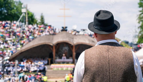 Looking out to the crowded pilgrimage site at Csiksomlyo hill on Pentecost saturday