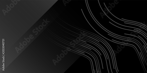 Abstract black technology background with dynamic grey wavy lines. Futuristic dark elegant vector template for banner, brochure, or digital wallpaper presentation.