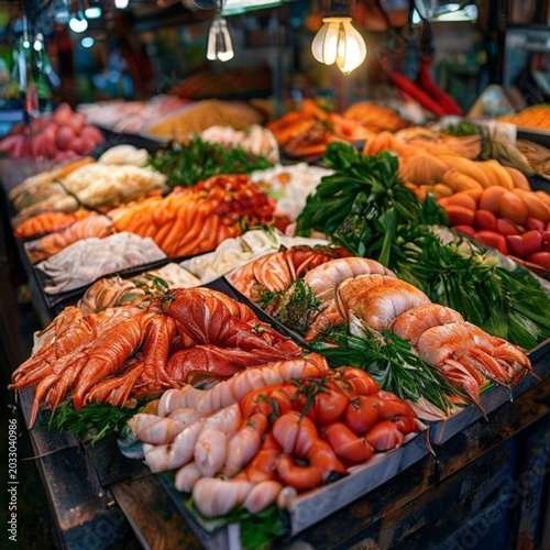 fresh seafood display at traditional market vibrant colors a