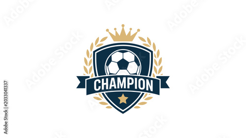 Champion soccer logo with shield crown and laurel wreath design elements