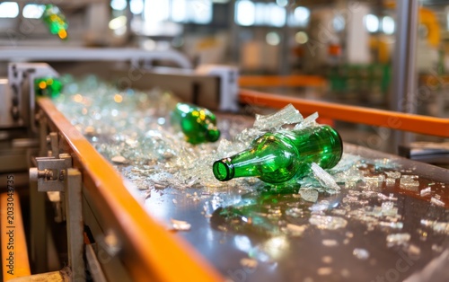 Production Line Halted Due to Toppled Crate of Broken Glass Bottles