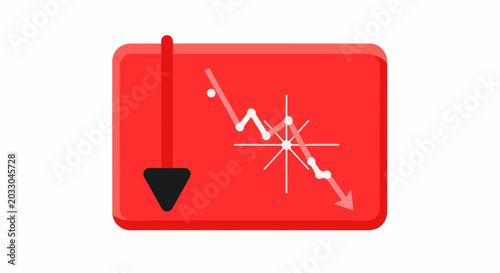 Red rectangle with downward trending graph and arrow