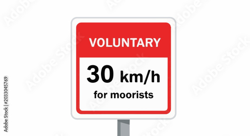 Red sign indicates voluntary 30 km/h speed limit for moorists
