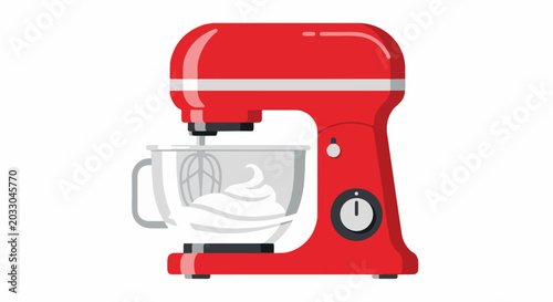 Red stand mixer with whisk attachment and whipped cream