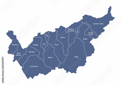 Canton of Valais administrative map