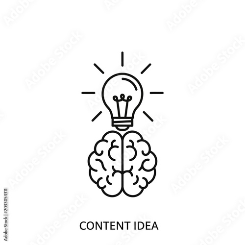 Creative brain and lightbulb icon for content idea concept