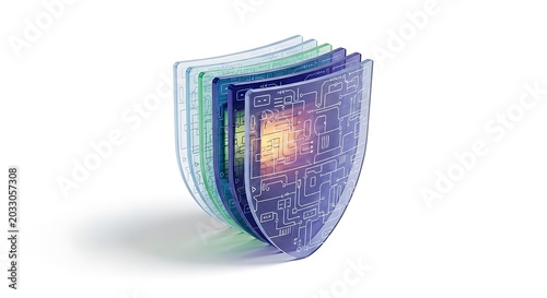 Abstract layered shield icon representing digital security