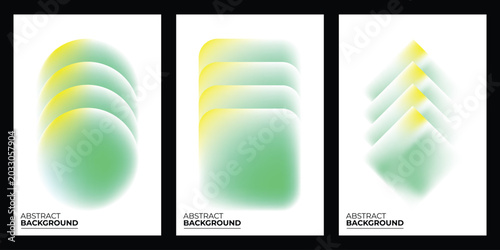Minimalist Abstract Background Set with Blurred Green and Yellow Gradient Geometric Shapes for Cover, Poster, and Banner Design