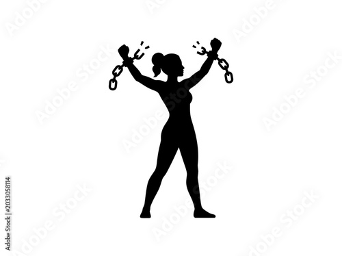 Bilde på lerret Silhouette of a woman breaking free from chains.