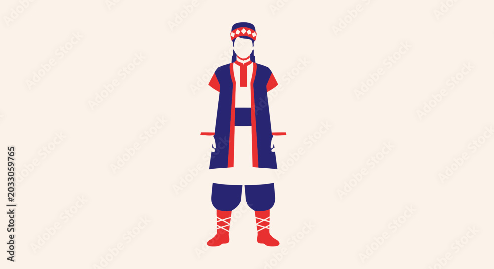 Fototapeta premium Traditional Ukrainian Folk Costume Man Illustration - Vector Flat Design