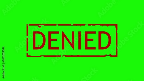 Red Denied Stamp On Green Background Rejection Concept For Documents Applications And Access Control. Stamp design animation 4k video.