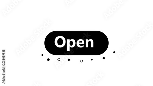 Minimal Black 'Open' Button Icon On White Background For Web, App, Shop And Business Use. Design animation 4k video.