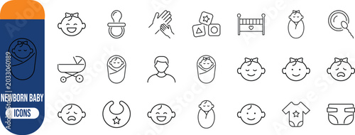 Newborn baby care essentials vector. newborn icon set, pacifier icon set, diaper icon set