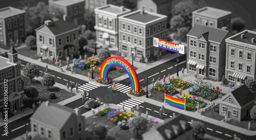 Canvas-taulu Rainbow Crosswalk in Urban Setting.