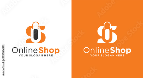 Canvas Print Online Shop Logo Design with Shopping Bag Icon and Letter S.