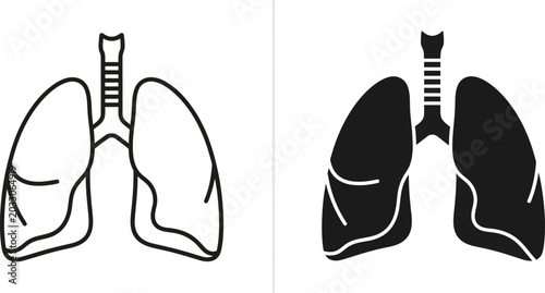 Foto Human lung anatomy diagram with trachea in outline and solid fill against white