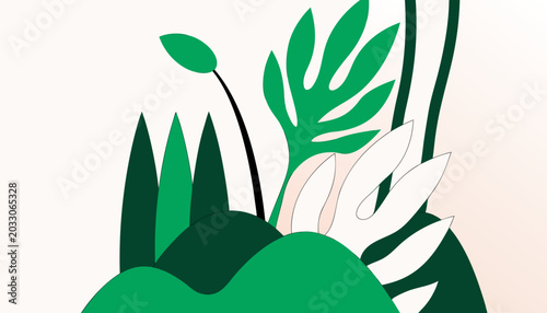 Minimal Tropical Green Leaves Botanical Vector Illustration