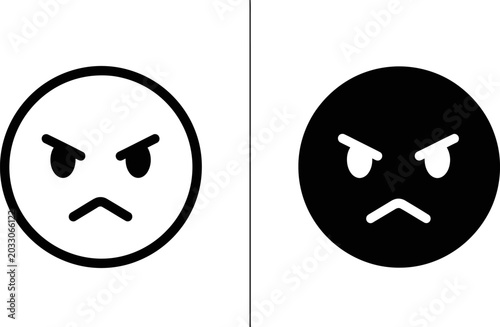 Photos Two angry face icons side by side in white and black on a white background