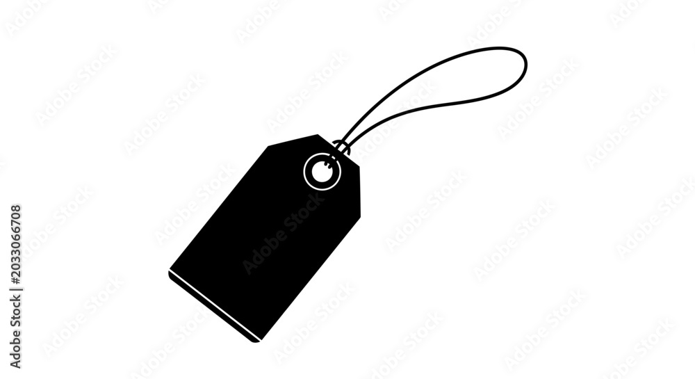 Naklejka premium Blank black price tag with string isolated on white background.