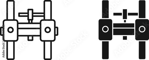 Photos Mechanical apparatus in solid and outline views on white background with clean l