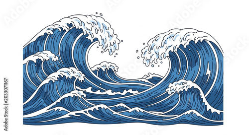 Tableau sur toile Stylized illustration of powerful ocean waves crashing.