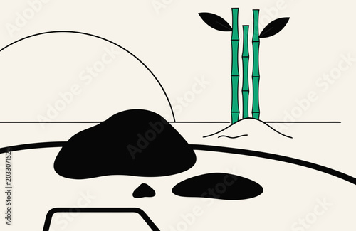 Minimal Zen Bamboo Landscape Vector Illustration Abstract Nature Background