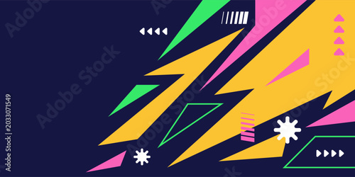 Horizontal Colorful Abstract Banner with Dynamic Geometric Shapes