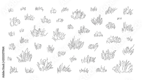Tableau sur toile Messy scribble grass tufts collection for conceptual landscape art and nature background