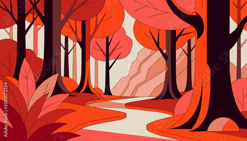 Warm Autumn Woodland Abstract Nature Landscape Vector