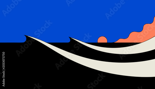 Minimal Abstract Mountain Landscape with Blue Sky Flat Nature Vector