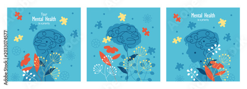Mental health silhouette art. Vector illustration