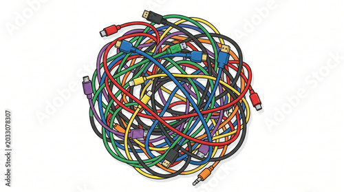 Tableau sur toile Tangled mess of colorful electronic cables and wires.
