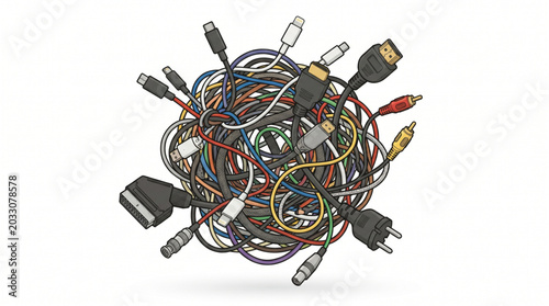 Tableau sur toile Tangled mess of electronic cables and connectors.