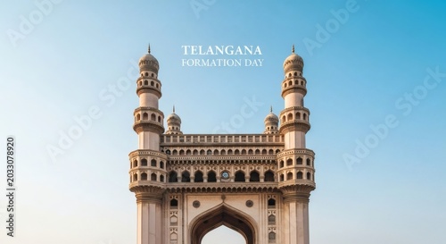Telangana Formation Day Charminar Monument Front View Against Blue Sky