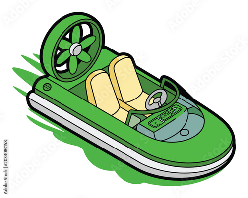 Foto Green hovercraft vector illustration, amphibious airboat vehicle icon, modern sw
