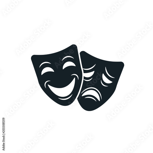 Comedy and tragedy theater masks icon on white background