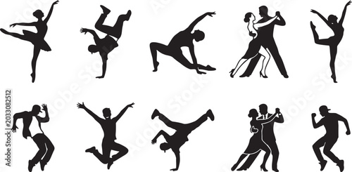 Foto Dancing Pose Silhouette Icon Sheet.