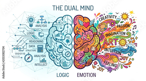 Photos The Dual Mind Illustrates Logic and Emotion Brain Hemispheres.