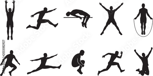 Foto Jumping Pose Silhouette Icon Sheet.