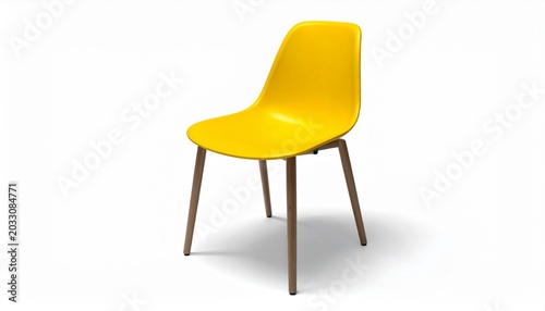 Stylish Yellow Chair with Wooden Legs on White Background.