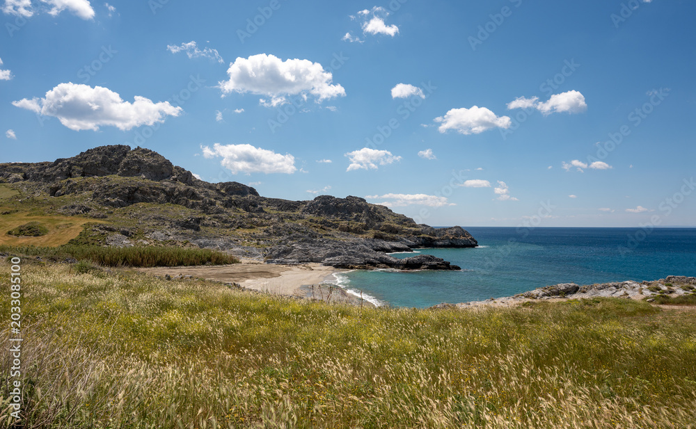 Fototapeta premium Crete coastline landscape with mountains and blue Mediterranean sea