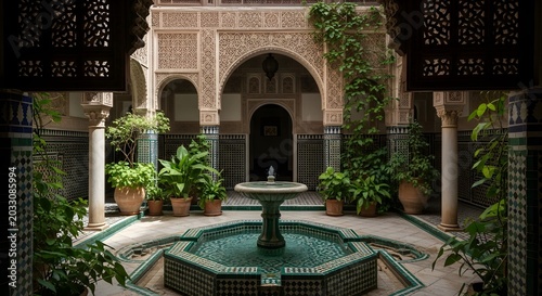 Tranquil Moroccan Courtyard with Fountain