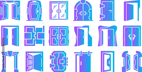 Foto Collection of diverse doors and archways with vibrant gradient, symbolizing choices and opportunities