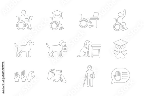 Inclusive Accessibility Vector Icons with Wheelchair Support, Sign Language and Service Dog Symbols