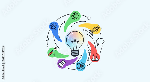 Creative lightbulb surrounded by design and technology symbols illustration