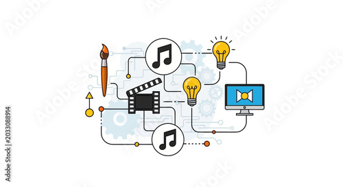 Creative process visualized illustration of arts ideas and technology concepts